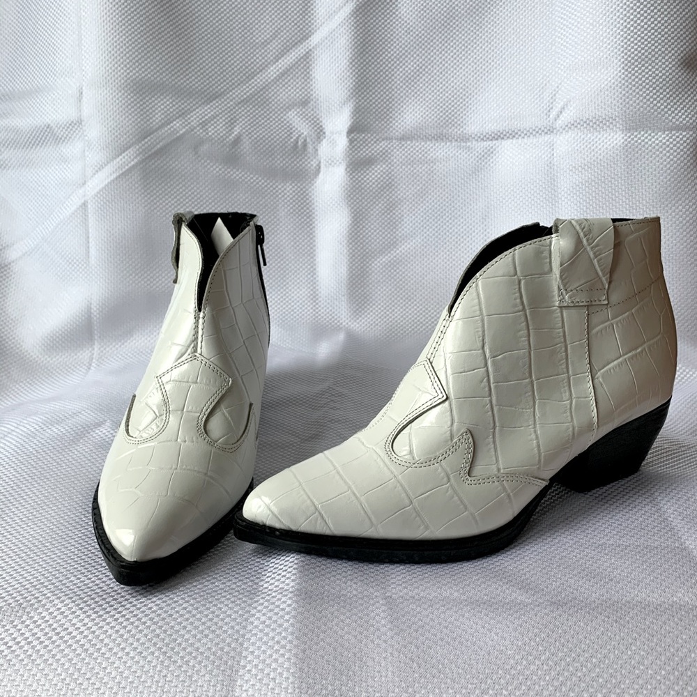 Gabriella Croc Embossed White Leather Bootie